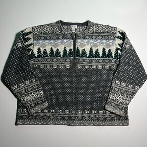 Vtg Skyr Sweater Women's Size L 100% Wool Pine Trees Grandma Core Cottagecore